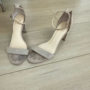 Nude suede block heel sandals
